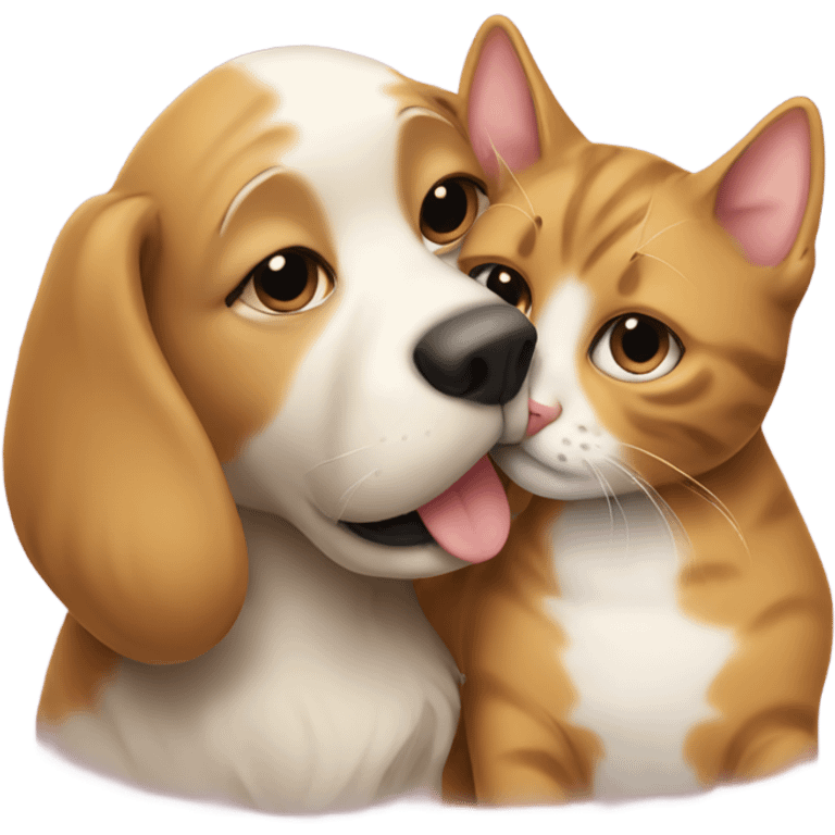 cat kissing a dog emoji