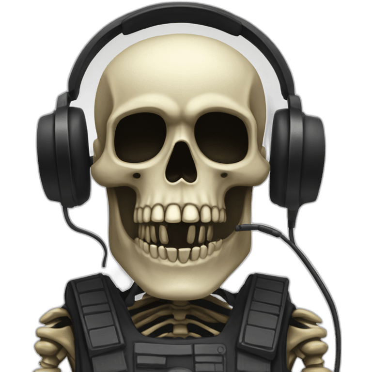 Military Skeleton mask with a long black mask underneath it and headset with a microphone emoji