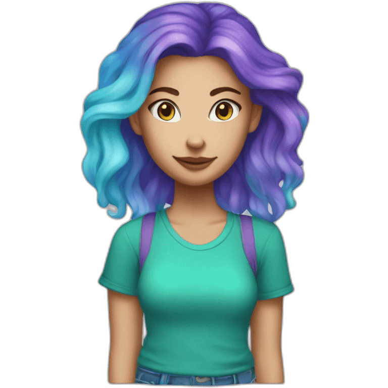 white girl with purple hair and cat ears and a blue-green tye dye shirt emoji