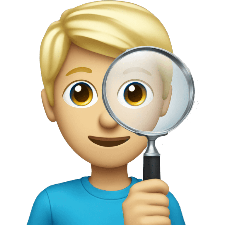 blonde blue eyes boy holding magnify glass sideways emoji