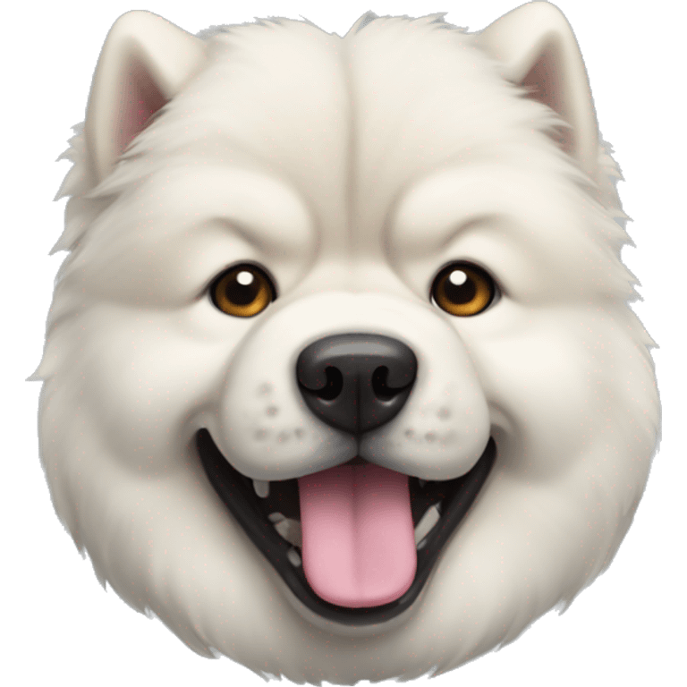 A White chow-chow with blue tongue emoji