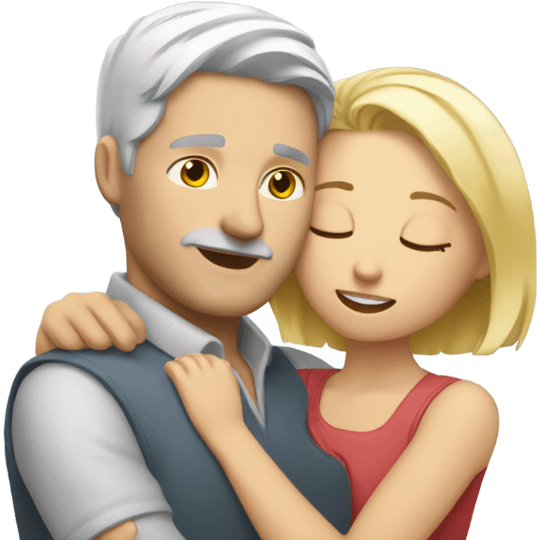 White man - grey hair - hugs blonde girl with eyes closed  emoji