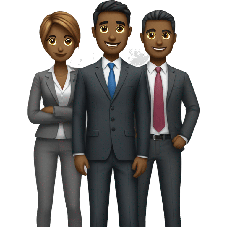 Digital team emoiji consisting of 2 women and 3 men. All in business suit. emoji