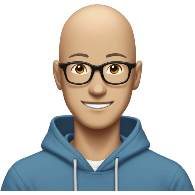 bald saitama in his 20s wearing glasses smiling in a blue hoodie emoji