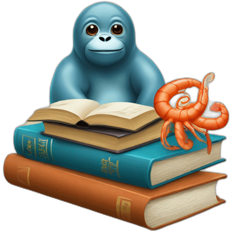 Seal orangutan and shrimp with books emoji