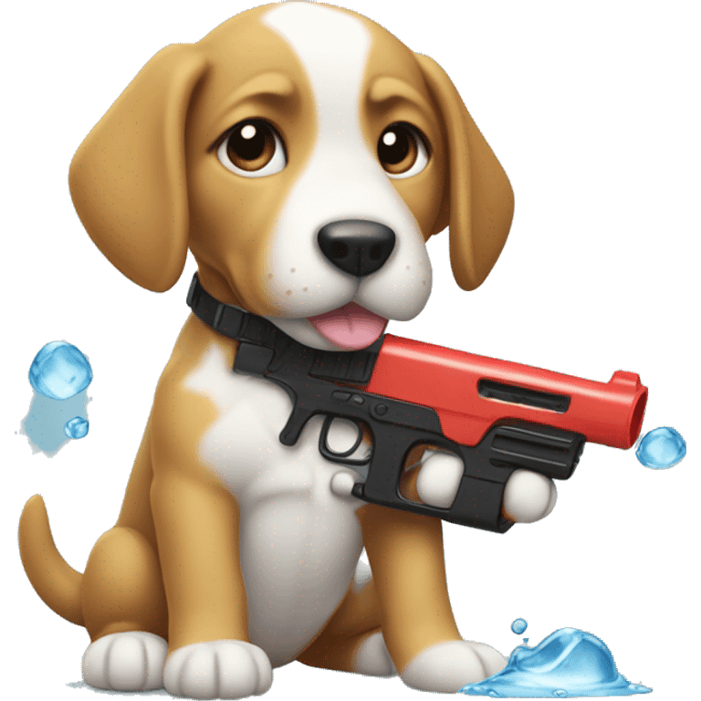 puppy holds water gun emoji