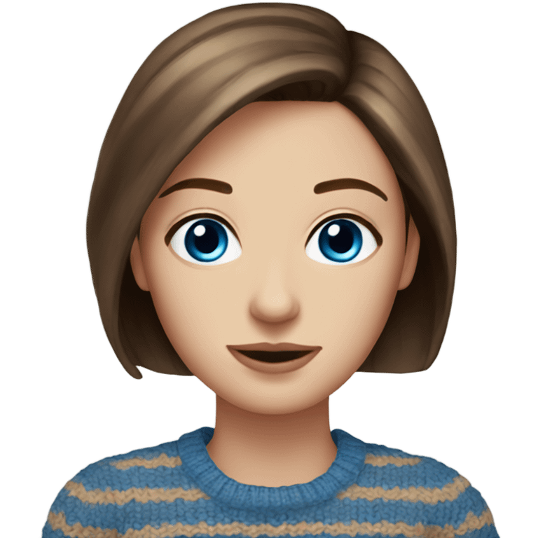 beautiful woman, straight brown hair, blue eyes, striped knit sweater emoji