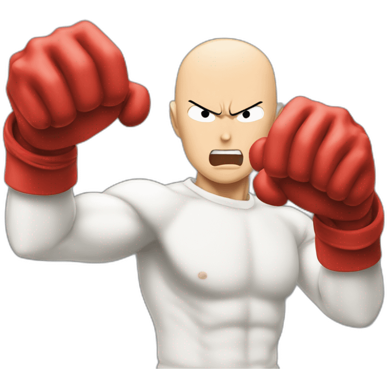 Angry Saitama punching with his giant red hand emoji