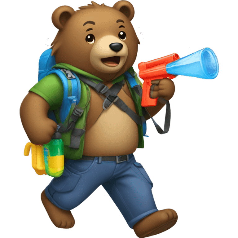 Bear in a gang pulling out a water gun from a backpack emoji