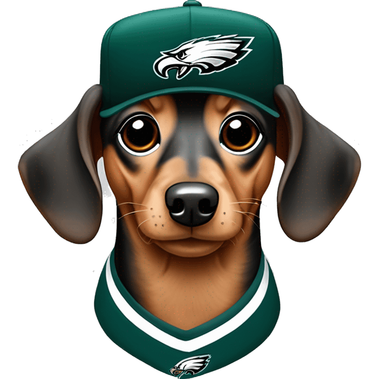 Miniature Dachshund Merle wearing Philadelphia Eagles Hat with Coco name on Jersey emoji