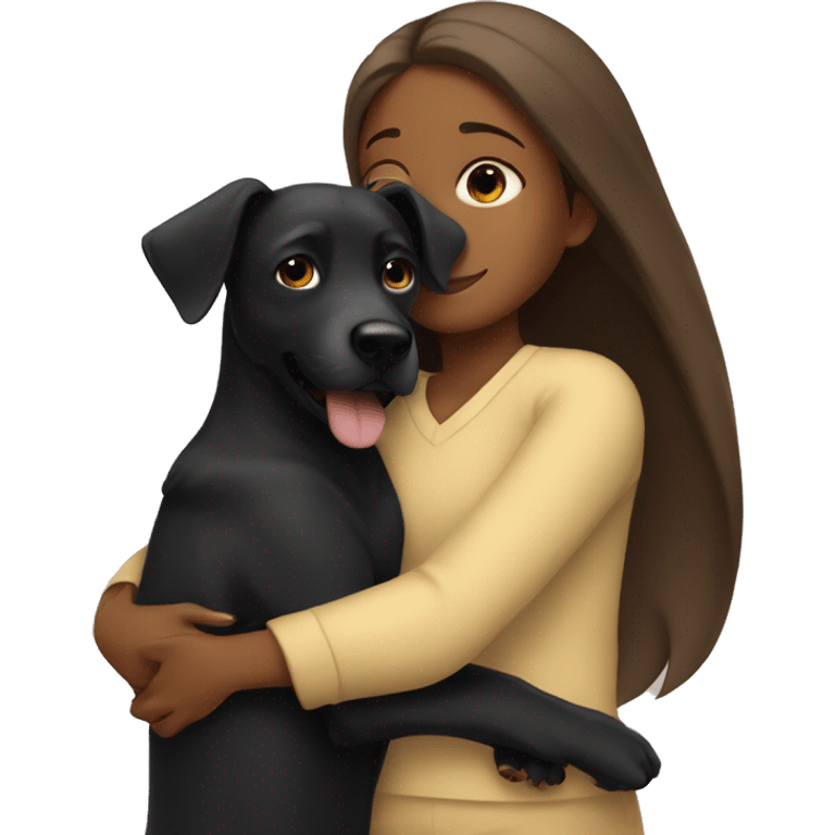 Brown girl hugs black dog emoji