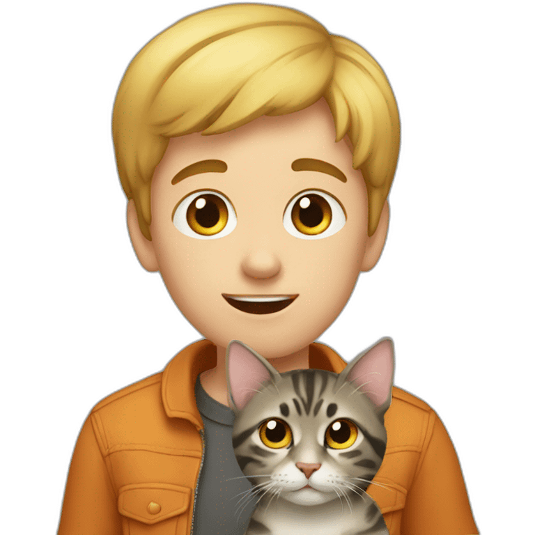 A little boy caught a cat emoji