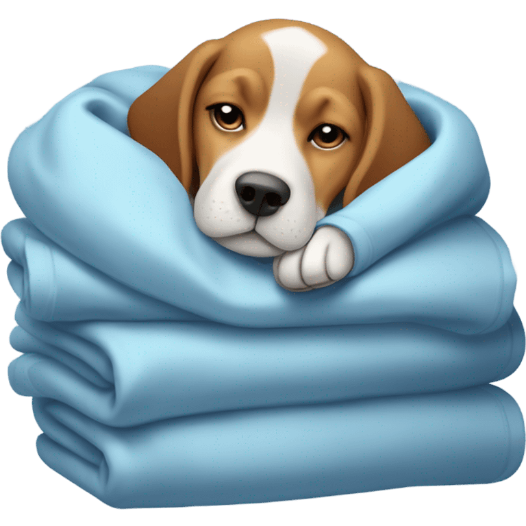 Cold Beagle under many blue blankets emoji