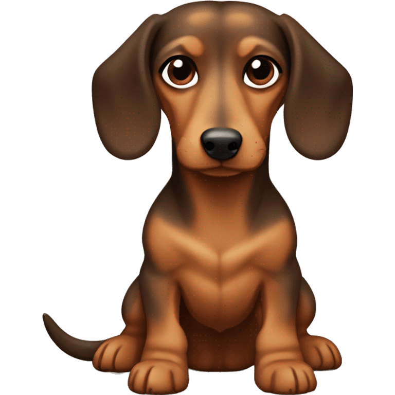  half dachshund and half Yorkshire dog, brown with darker brown spots, long hair but not too long emoji