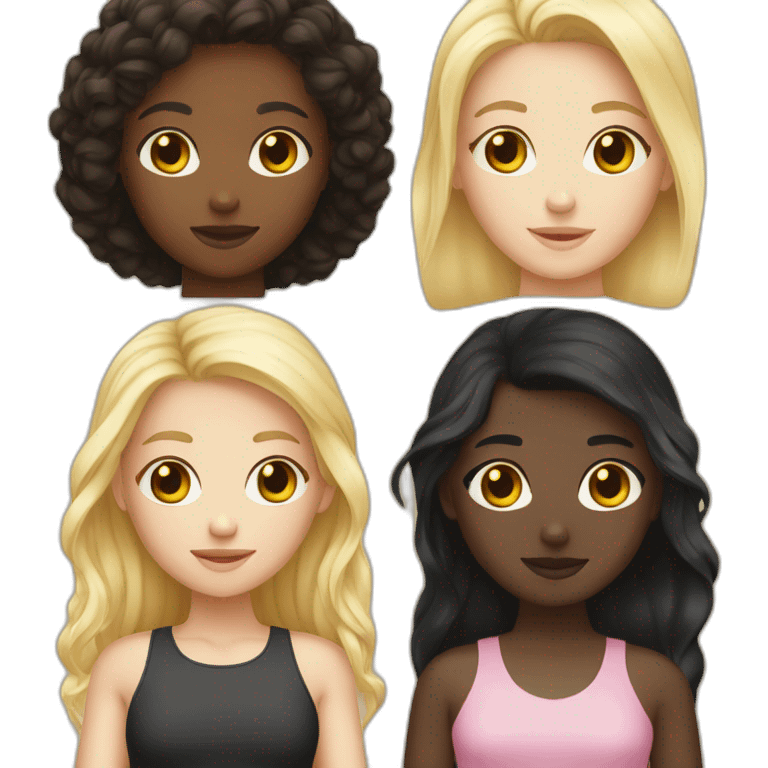 One blonde girl, one brunette hair, and one dark skinned and black hair  emoji