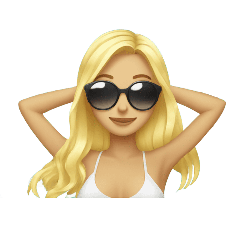 blonde girl sunbathing near palm trees emoji