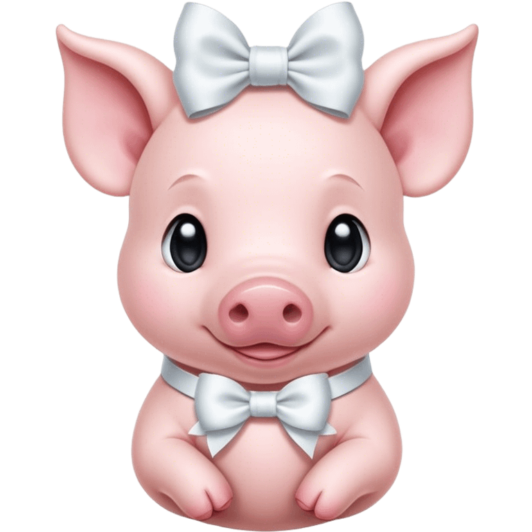 Cute light pink Piglet with big white bow around neck emoji