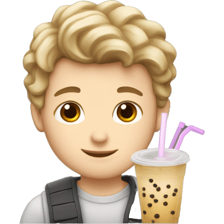 white boy with boba tea emoji