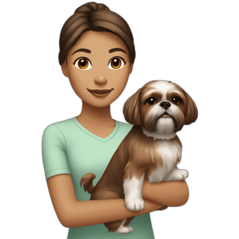 girl with a small all brown shih tzu dog emoji