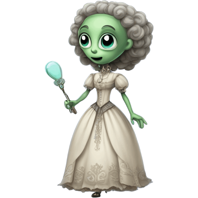 alien galora in Victorian dress elegant, full body, holding usb key emoji