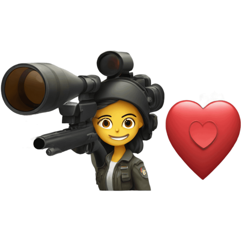 A female sniper shoots and a heart goes out on the trigger emoji