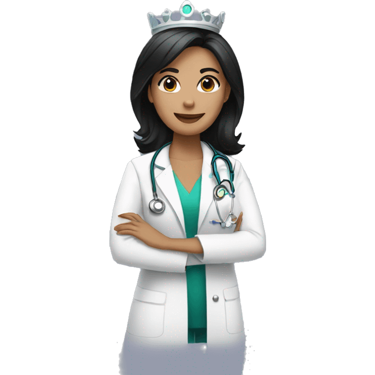 Female doctor with black hair and a crown emoji