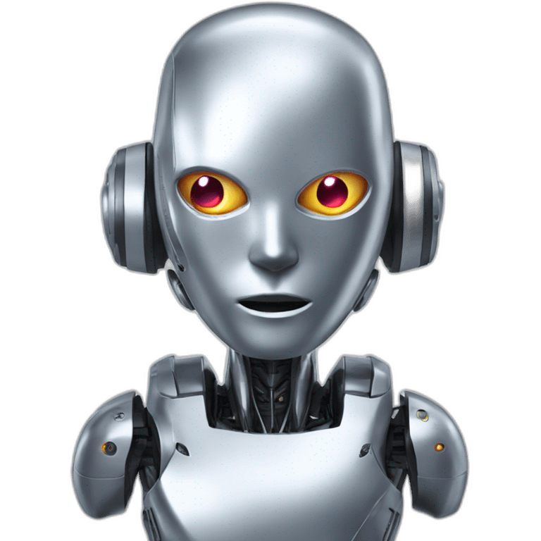 A silver robot human head with laser beam shooting from its eyes  emoji