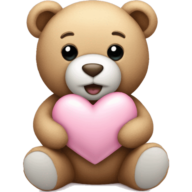 stuffed teddy holding light pink heart emoji