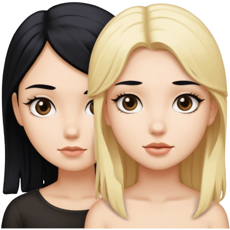 Girl with black hair and girl blond hair  emoji