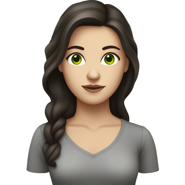 Woman with long dark brown hair and green eyes and fair skin emoji