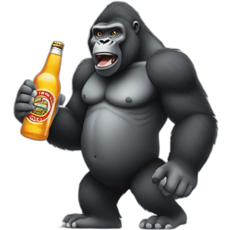 a gorilla sponsored by caramba and holding a beer and a vodka bottle emoji