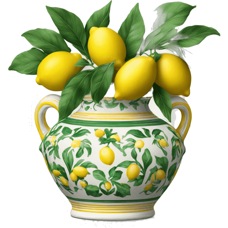 Deruta vase white green and yellow with lemons emoji