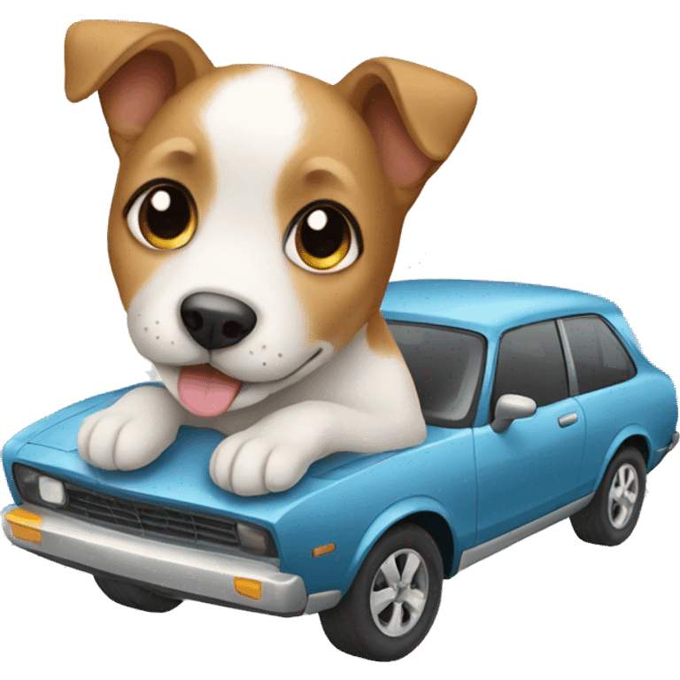 puppy with a car emoji