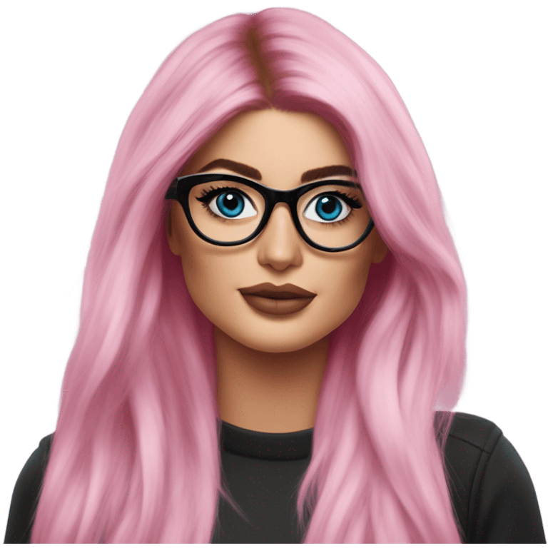 Photo Realistic kylie jenner stylish pink hair BLUE eyes and glasses elegant  emoji