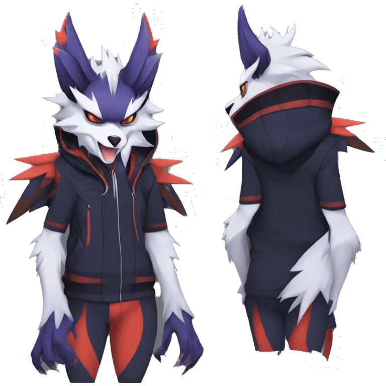 Cool Anthro Dark Absol-Noivern-Quilava-Litten-Pokémon with edgy stripes hoodie spiked collar punk Full Body emoji