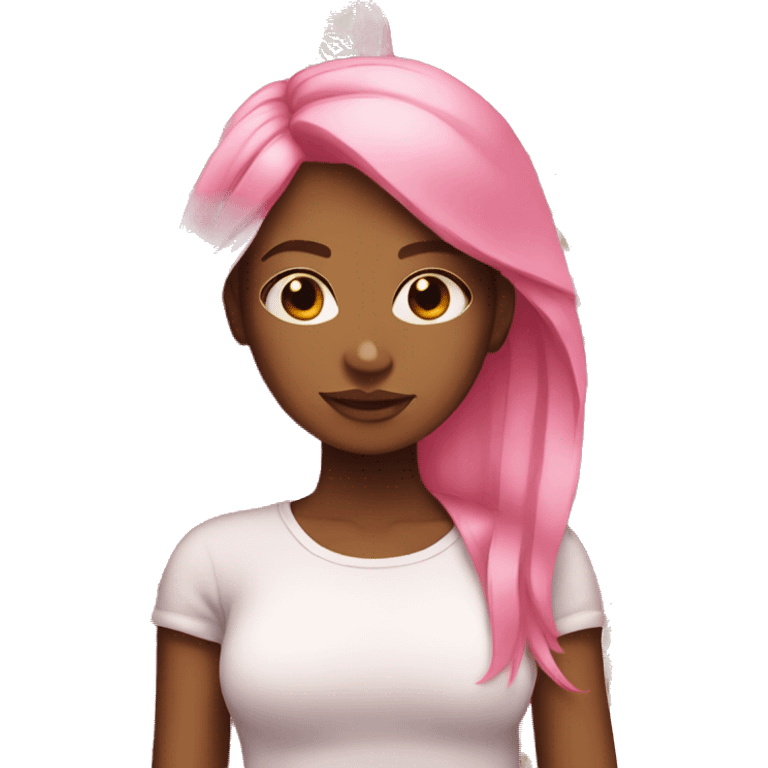 brown skin girl with straight pink hair  emoji