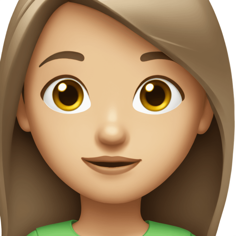 Girl with brown long straight hair and green eyes  emoji