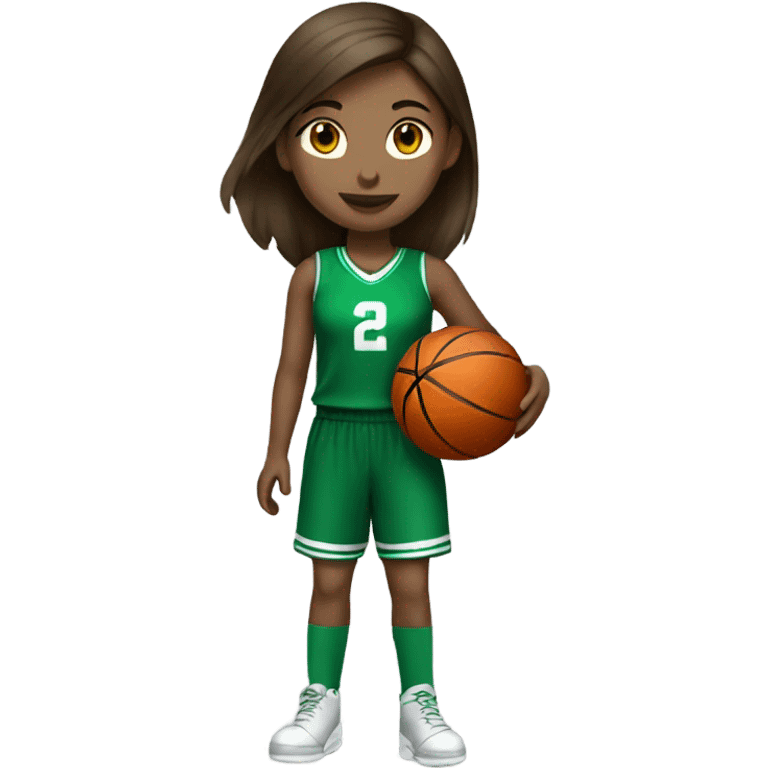 Straight brown hair girl playing basketball green uniform skinny emoji