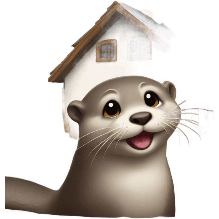 Otter sticking her tongue out in front of a nice house emoji