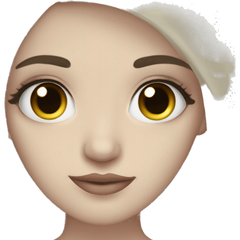 A dark haired girl with pale skin doing her lashes  emoji