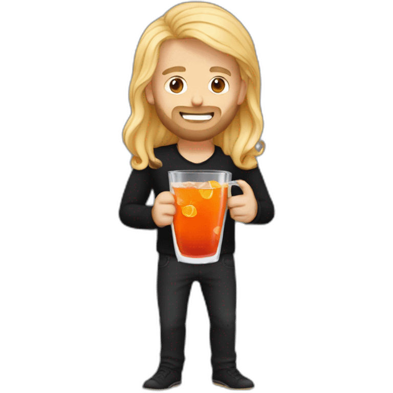 Guy with long blond hair and short beard wearing black shirt drinking aperol spritz emoji