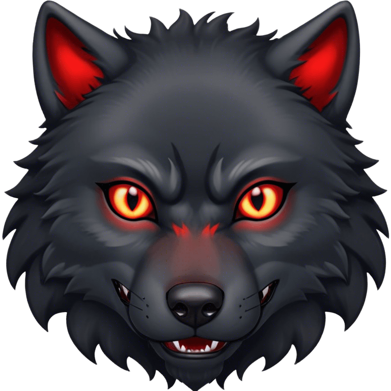 Evil aggressive black wolf with red eyes emoji