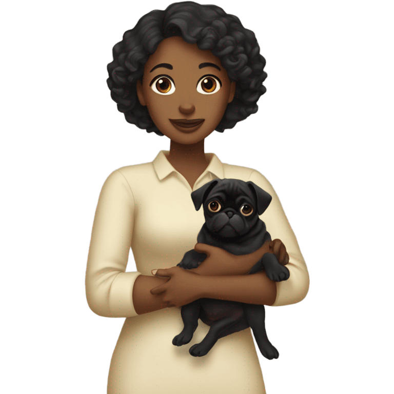 black woman holding a puppy pug emoji