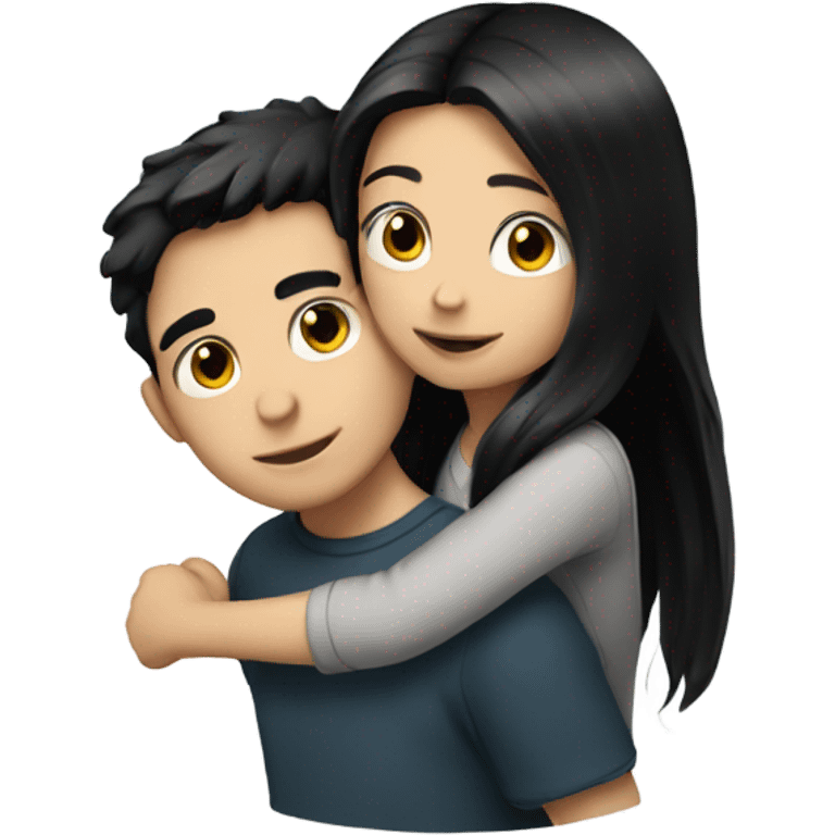 boy-black-hair hug girl with long-black-hair emoji