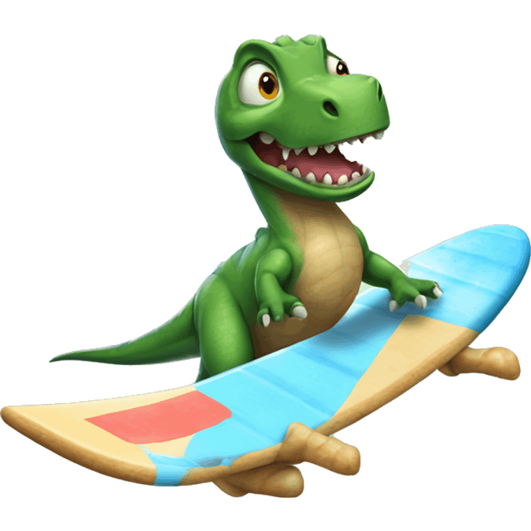 Dinosaur on a surfing boarf emoji