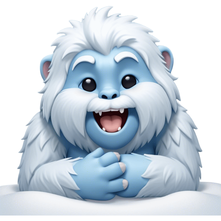 Cinematic Cute Yawning Yeti Portrait Emoji, with a charming, fluffy, snow-dusted figure in gentle whites and cool blues, head tilting back in a wide, endearing yawn with softly closed, peaceful eyes and a content little smile, simplified yet irresistibly adorable, highly detailed with a soft, frosty glow and outline capturing the serene slumber of a yeti! emoji