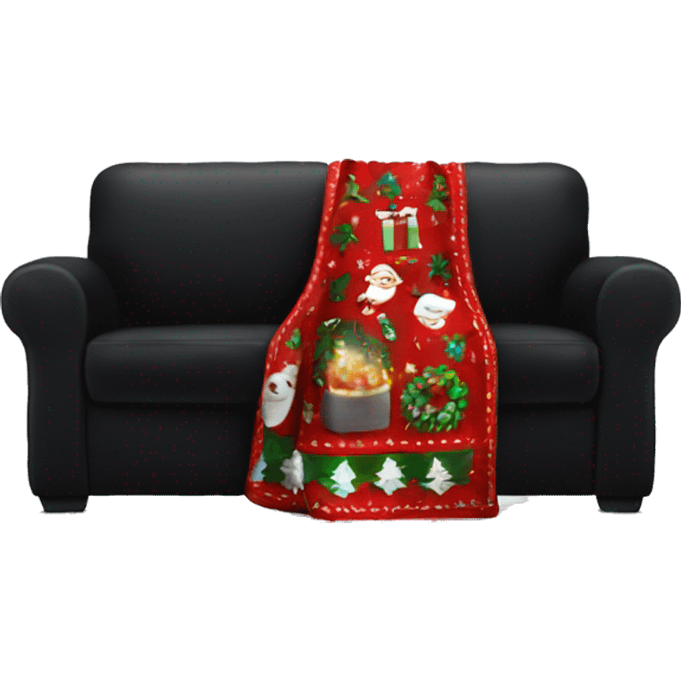 Christmas cozy blanket on a black sofa  emoji