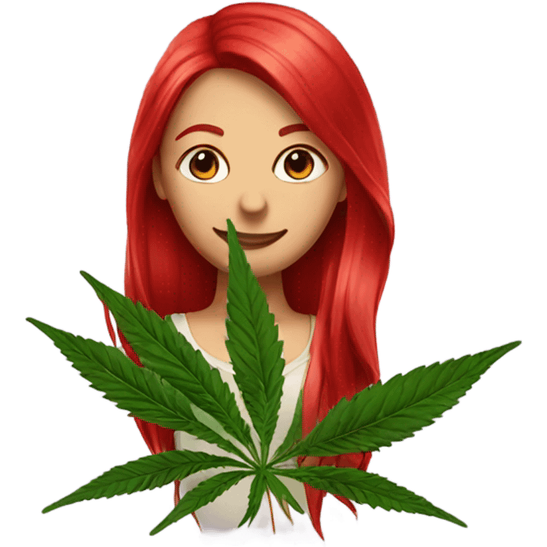 female blood red hair, beside marijuana plant  emoji