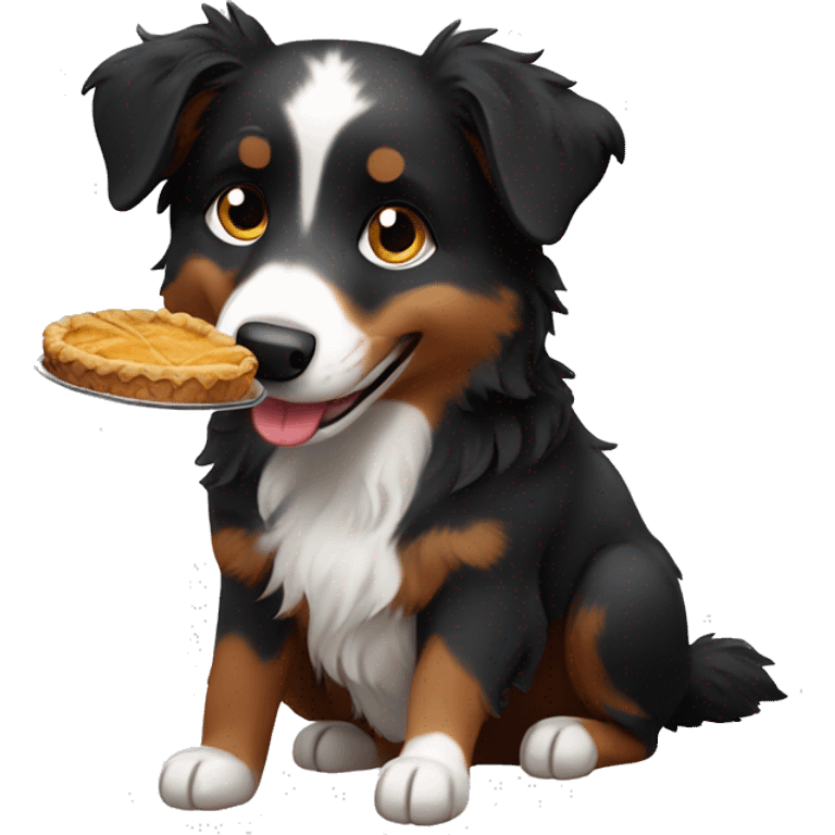 Small black australian shepherd dog eating pie  emoji