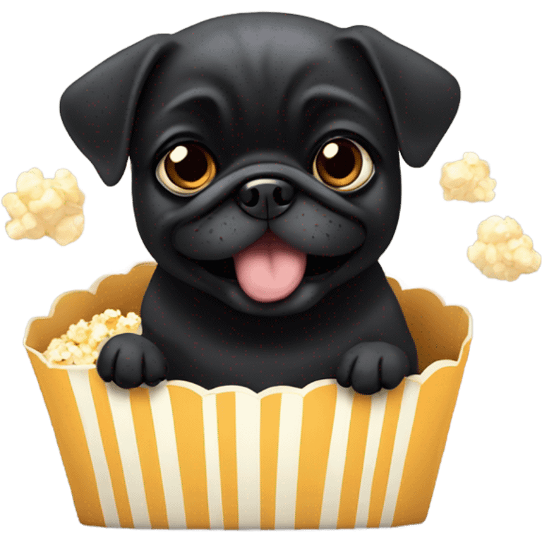 Black pug eating popcorn emoji